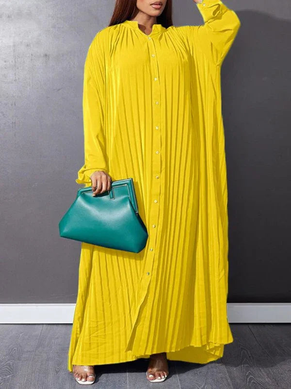 Classic Pleated Shirt Maxi Dress-Maxi Dress-LeStyleParfait