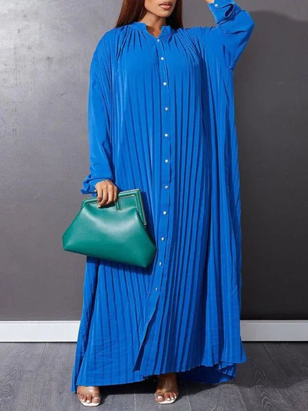 Classic Pleated Shirt Maxi Dress-Maxi Dress-LeStyleParfait
