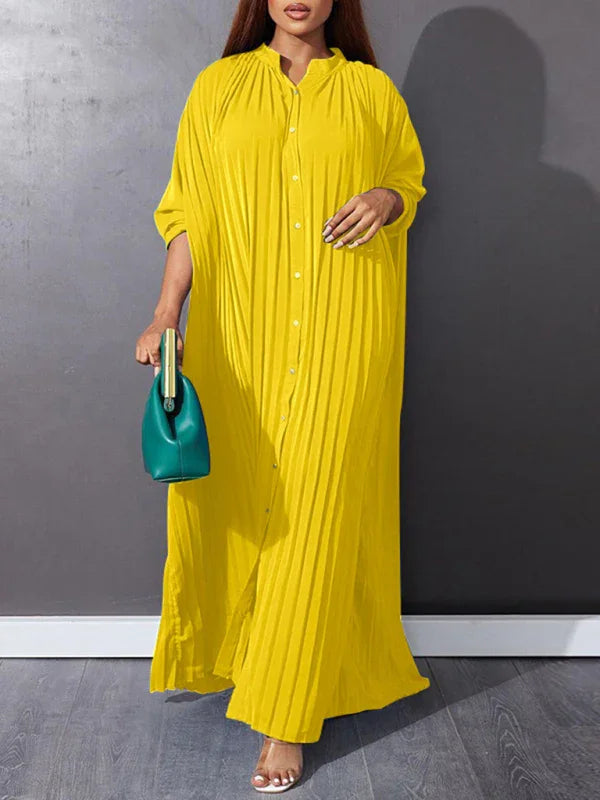 Classic Pleated Shirt Maxi Dress-Maxi Dress-LeStyleParfait fashion image