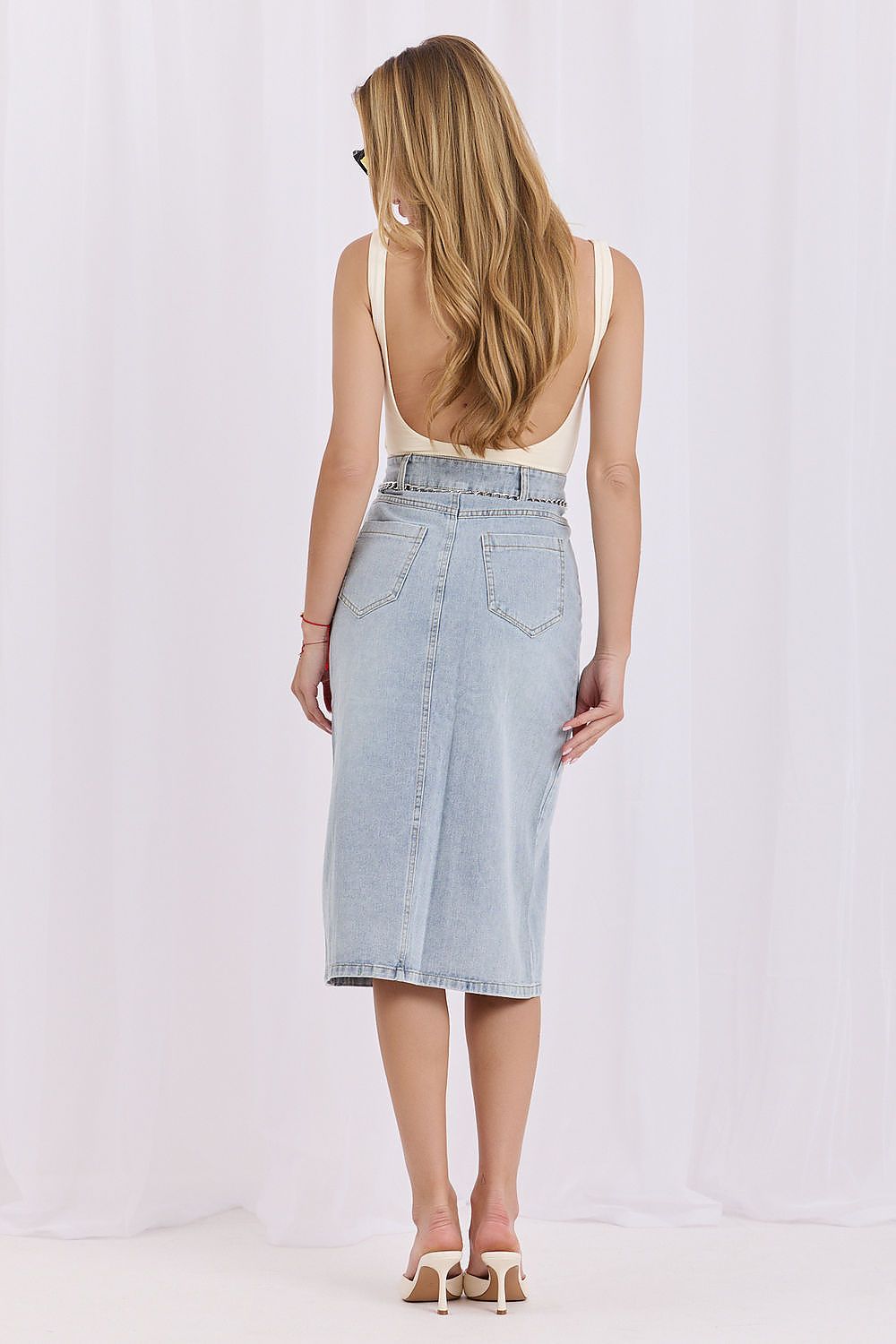 Cotton Button Front Midi Skirt-Women's Skirt-LeStyleParfait