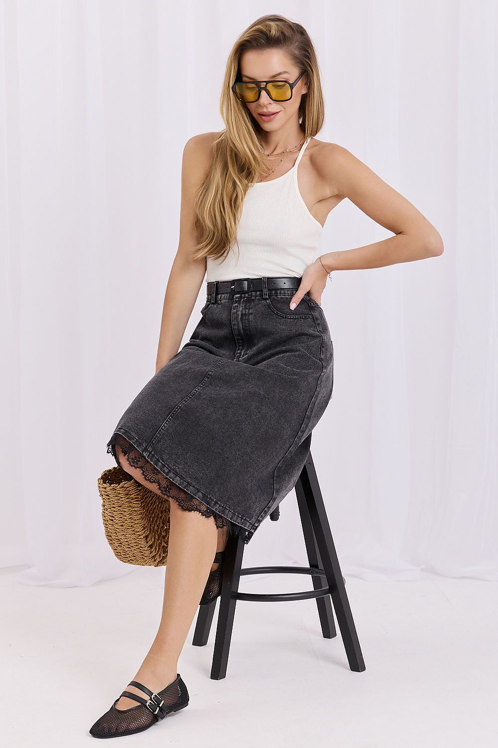 Cotton Casual Button Midi Skirt-Women's Skirt-LeStyleParfait