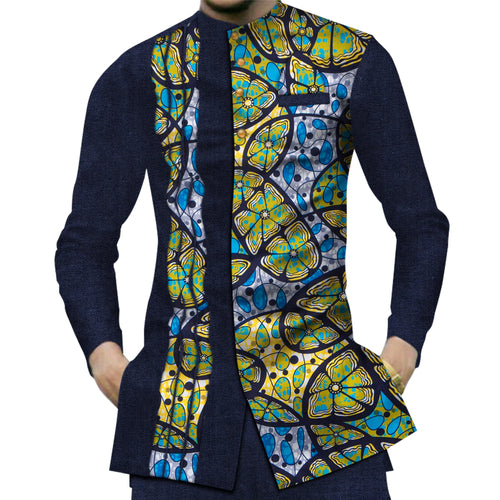 Cotton Patchwork Dashiki Men's Shirt-Men Shirts-LeStyleParfait