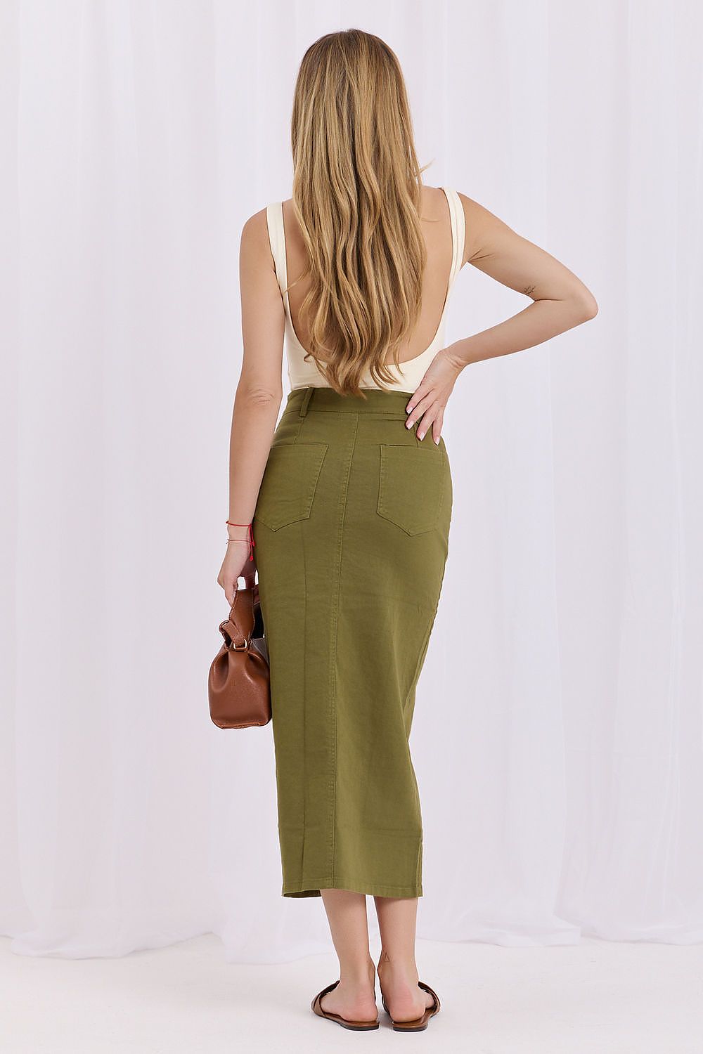 Cotton Zipper Button Midi Skirt-Women's Skirt-LeStyleParfait