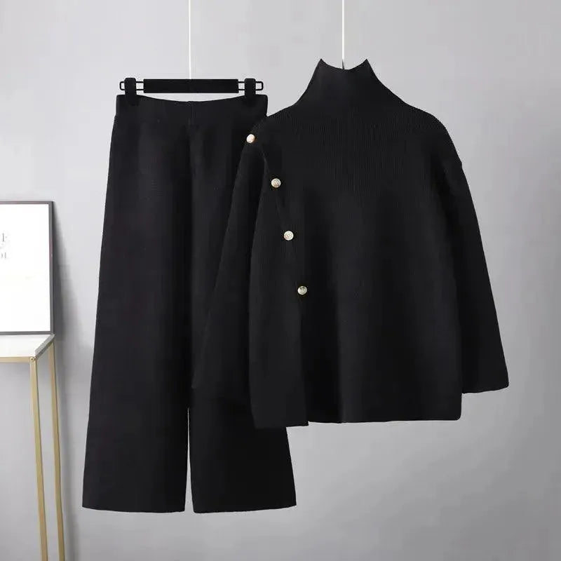 Cozy Casual Wool Two-Piece Pants Set - Casual Pants Set - LeStyleParfait