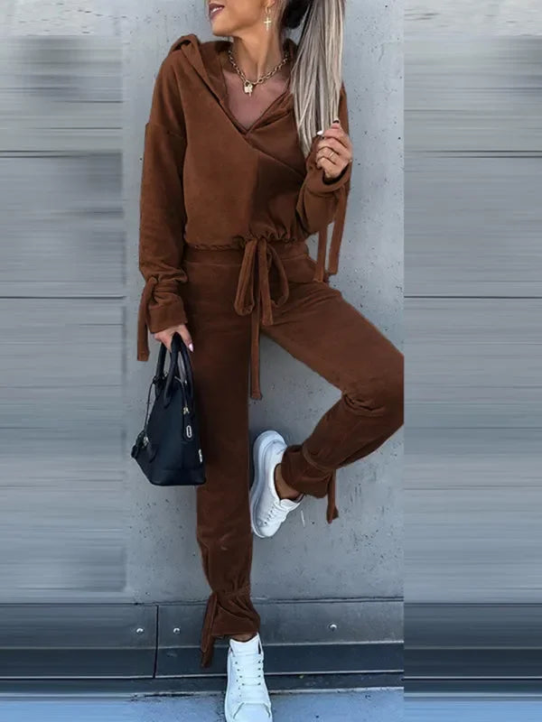 Cozy Women Casual Velvet Hoodie Two-Piece Lounge Set - Casual Lounge Set - LeStyleParfait