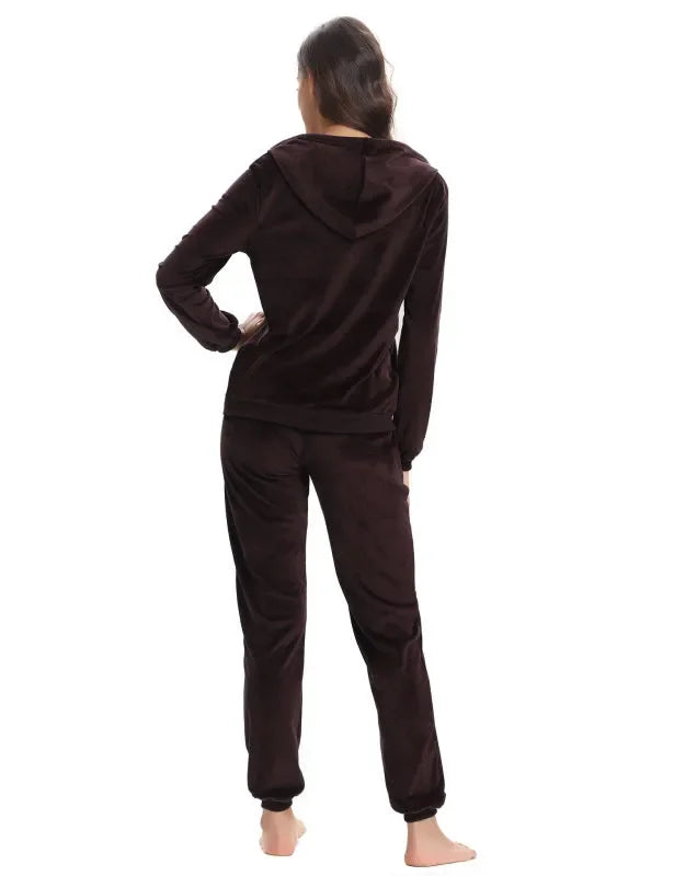 Cozy Women Jogger Set Casual Velvet Two-Piece Pants Set Lounge Zipper Long Sleeve Relaxed Fit Fall | LeStyleParfait