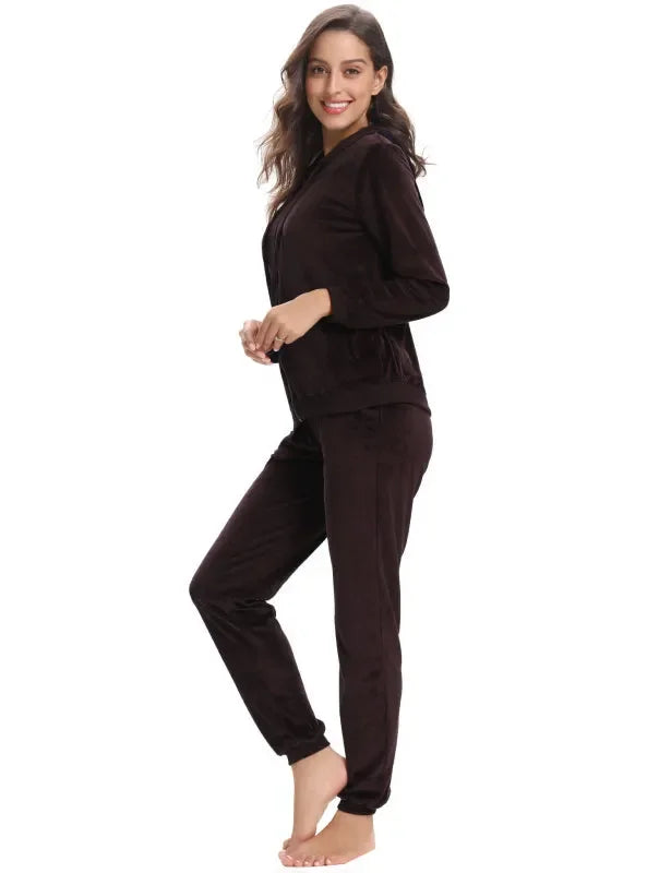 Cozy Women Jogger Set Casual Velvet Two-Piece Pants Set Lounge Zipper Long Sleeve Relaxed Fit Fall | LeStyleParfait