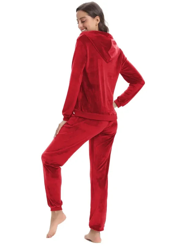Cozy Women Jogger Set Casual Velvet Two-Piece Pants Set Lounge Zipper Long Sleeve Relaxed Fit Fall | LeStyleParfait