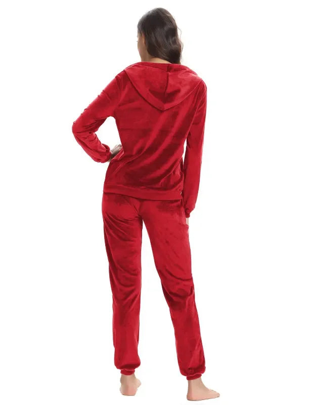 Cozy Women Jogger Set Casual Velvet Two-Piece Pants Set Lounge Zipper Long Sleeve Relaxed Fit Fall | LeStyleParfait