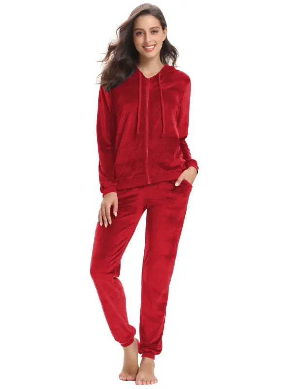 Cozy Women Jogger Set Casual Velvet Two-Piece Pants Set Lounge Zipper Long Sleeve Relaxed Fit Fall | LeStyleParfait