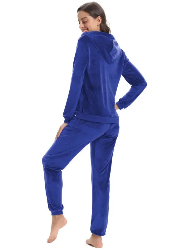 Cozy Women Jogger Set Casual Velvet Two-Piece Pants Set Lounge Zipper Long Sleeve Relaxed Fit Fall | LeStyleParfait