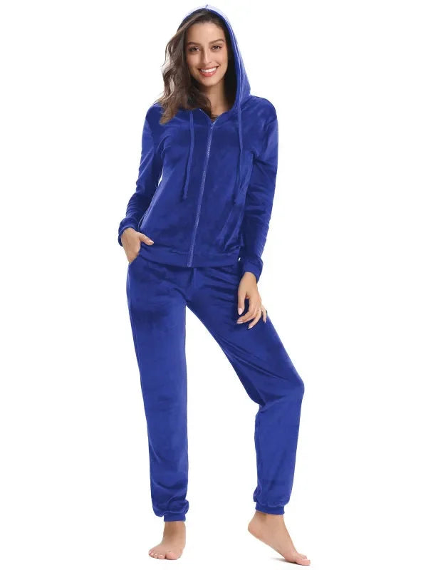 Cozy Women Jogger Set Casual Velvet Two-Piece Pants Set Lounge Zipper Long Sleeve Relaxed Fit Fall | LeStyleParfait