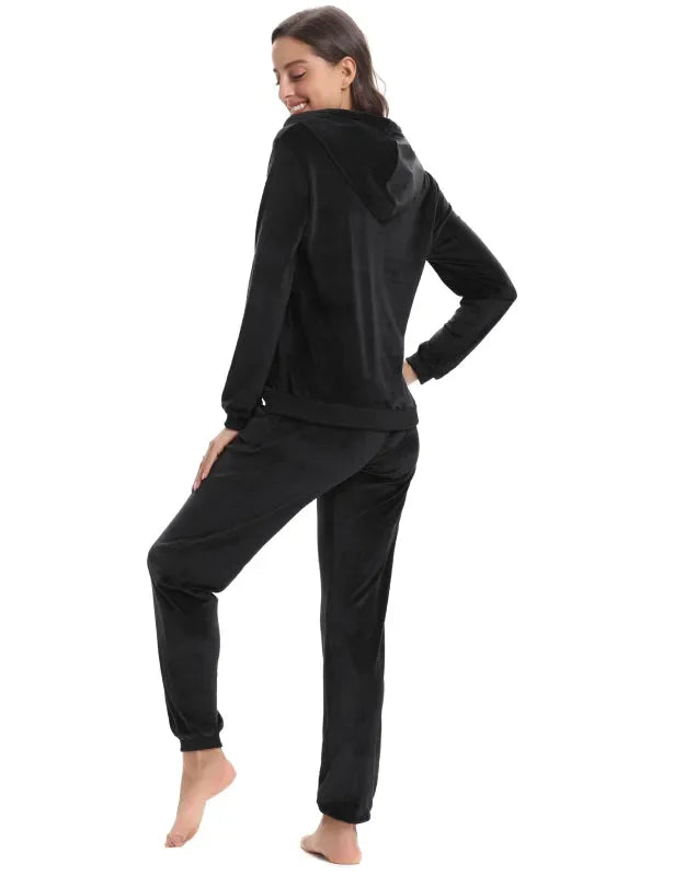 Cozy Women Jogger Set Casual Velvet Two-Piece Pants Set Lounge Zipper Long Sleeve Relaxed Fit Fall | LeStyleParfait