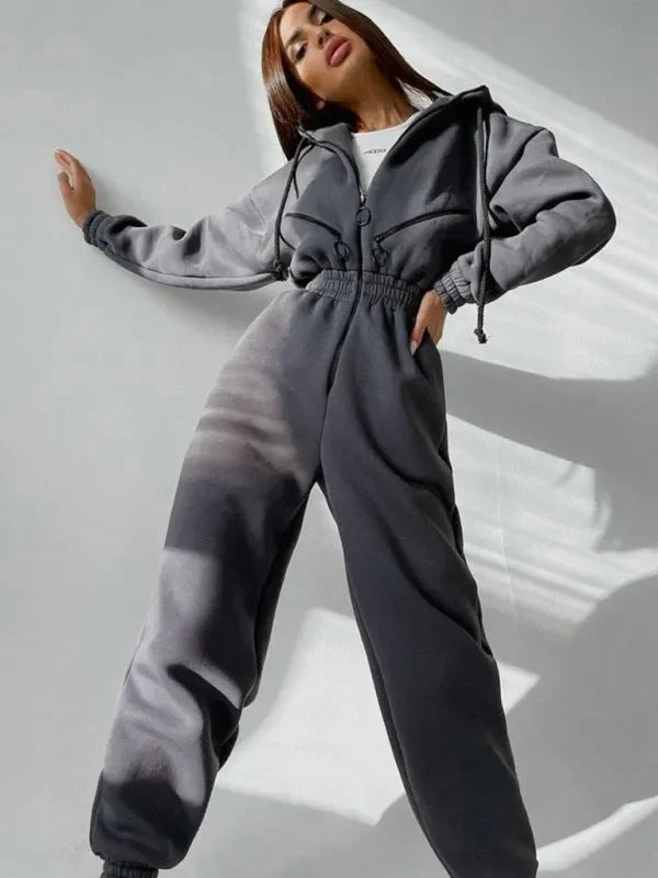 Cozy Women Casual Zip Two-Piece Set - Casual Jogger Set - LeStyleParfait