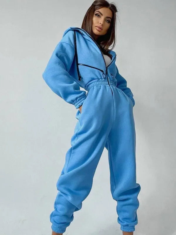 Cozy Women Casual Zip Two-Piece Set - Casual Jogger Set - LeStyleParfait