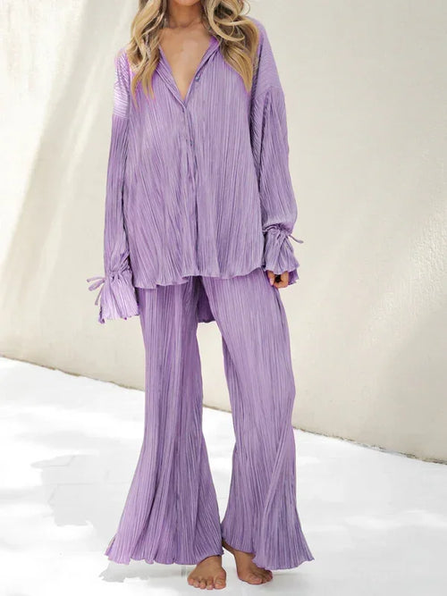 Cozy Women Striped Lounge Two-Piece Set - Striped Lounge Two-Piece Set - LeStyleParfait