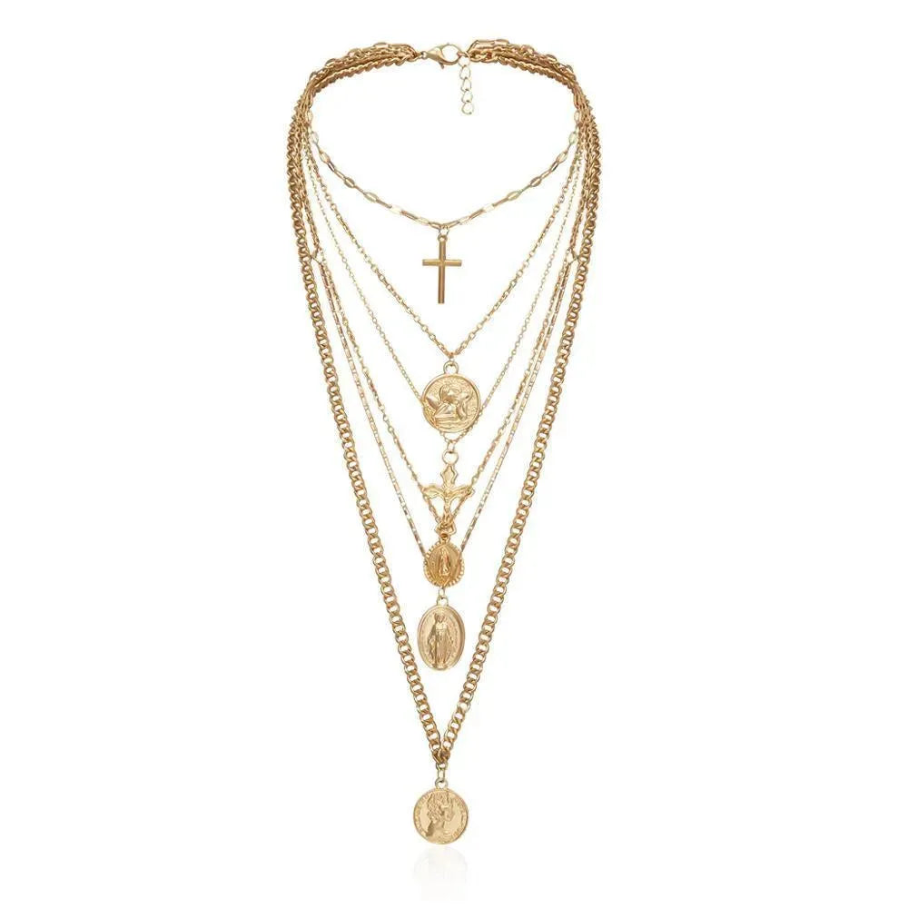 Cross and Virgin Mary Pendant Necklace - Pendant Necklace - LeStyleParfait