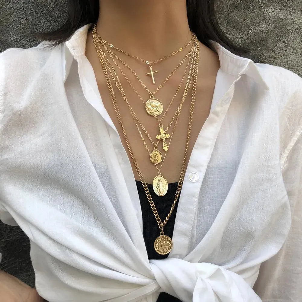 Cross and Virgin Mary Pendant Necklace - Pendant Necklace - LeStyleParfait