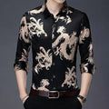 Dragon Print Satin Shirt For Men-Men Shirts-LeStyleParfait