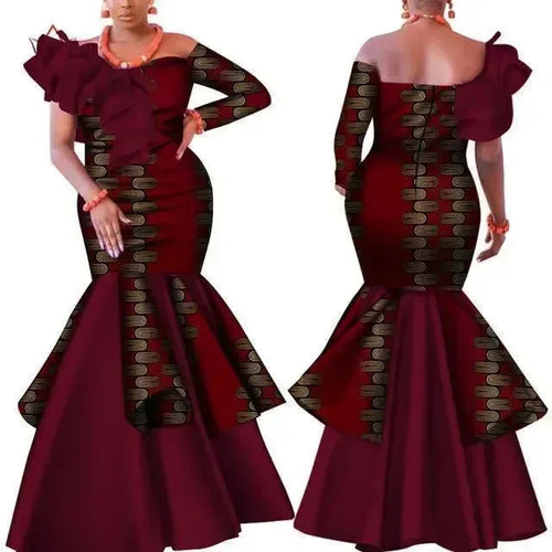 Elegant African Print Asymmetric Gown