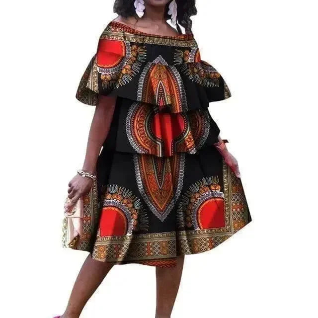 Elegant African Print Cotton Knee Dress