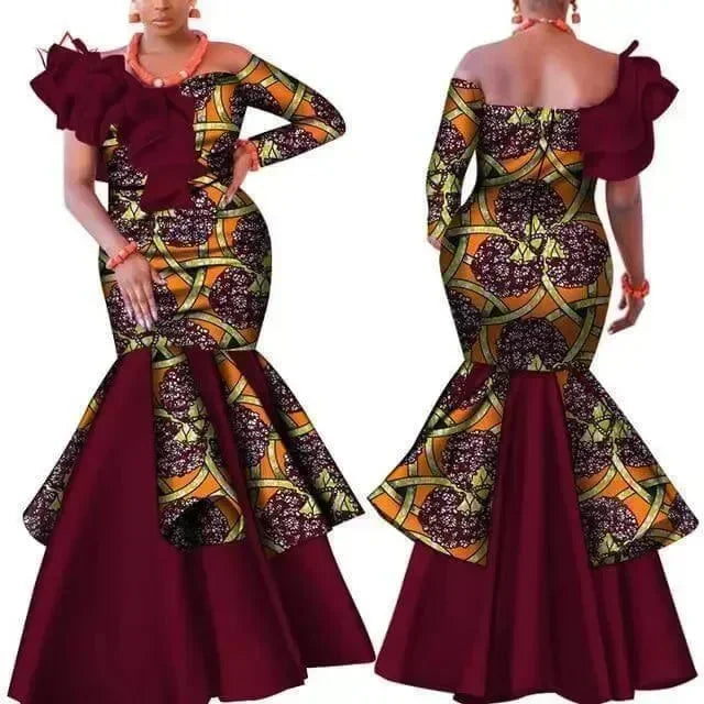 Elegant African Print Off Shoulder Gown fashion image
