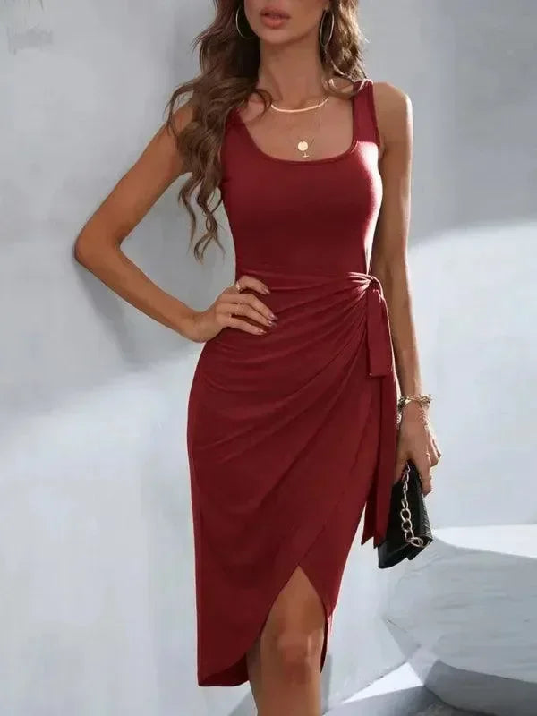 Elegant Asymmetric Wrap Midi Dress