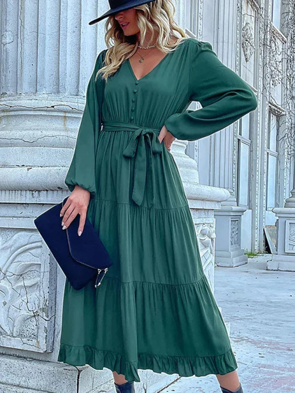 Elegant Chiffon Button Midi Dress