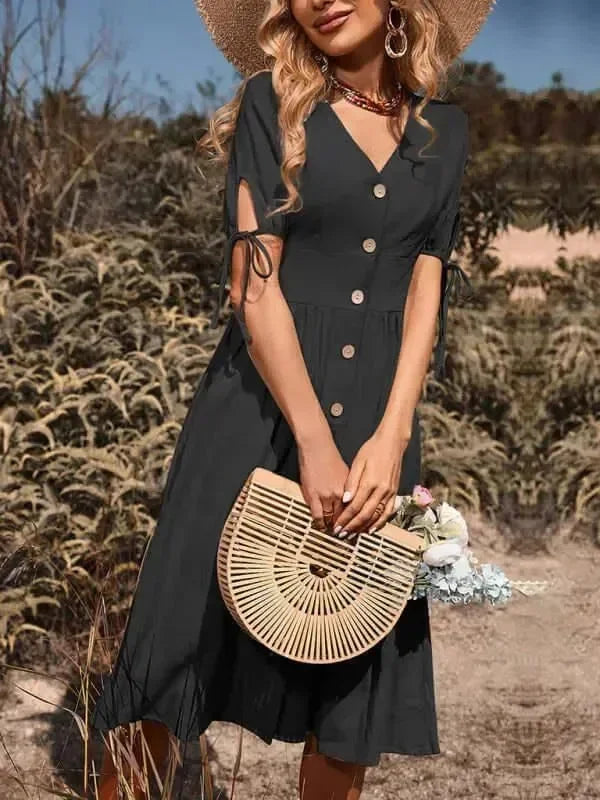 Elegant Cotton Button Front Midi Dress