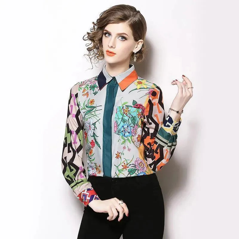Elegant Floral Silk Office Shirt-Women's Shirts-LeStyleParfait