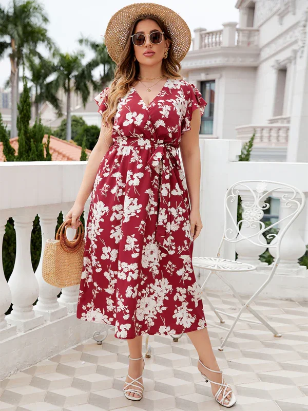 Elegant Floral Wrap Midi Dress