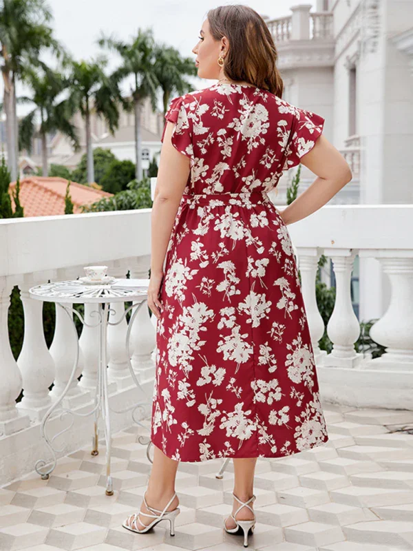 Elegant Floral Wrap Midi Dress