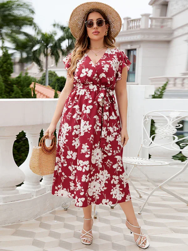 Elegant Floral Wrap Midi Dress