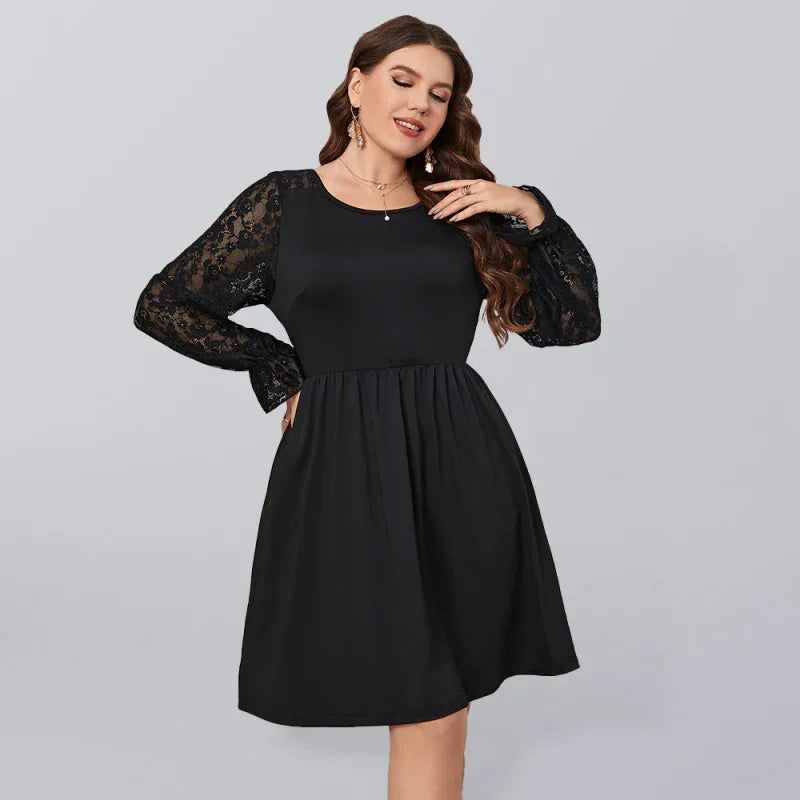 Elegant Lace Knee-Length Dress fashion image