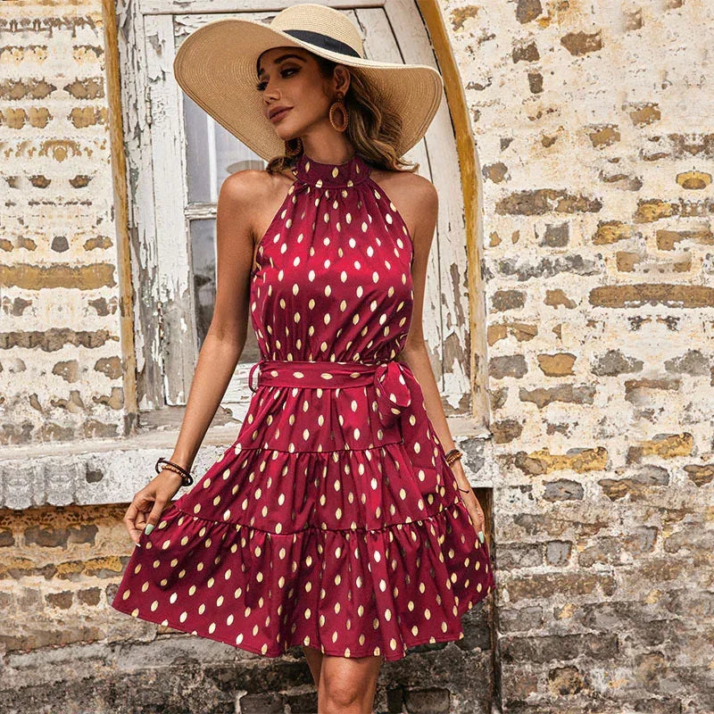 Elegant Navy Halter Chiffon Mini Dress