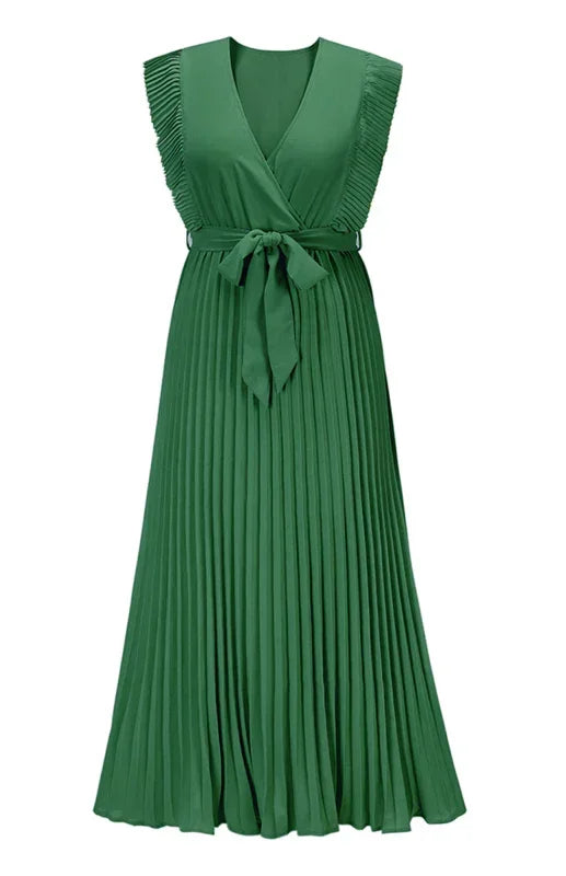 Elegant Pink Chiffon Wrap Midi Dress