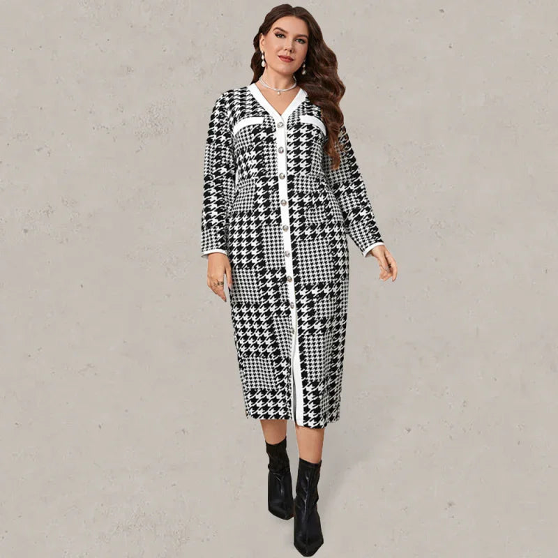 Elegant Plaid Knit Midi Dress