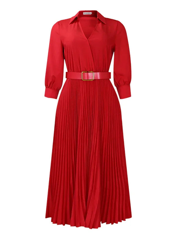Elegant Pleated V-Neck Maxi Dress