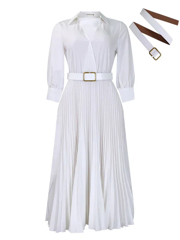 Elegant Pleated V-Neck Maxi Dress