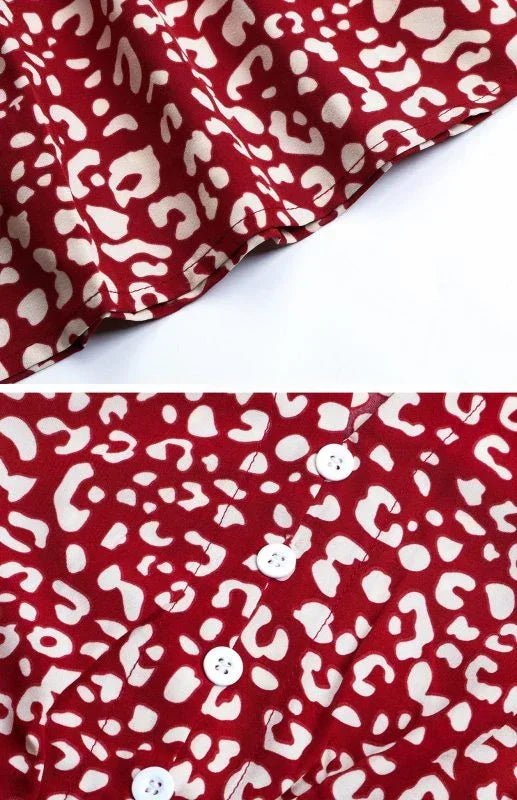 Elegant Red Abstract Chiffon Knee Dress