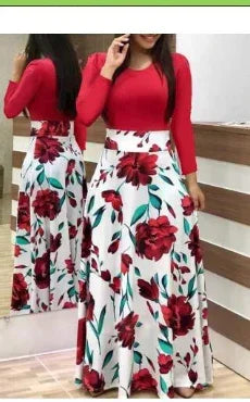 Elegant Red Floral A-Line Maxi Dress