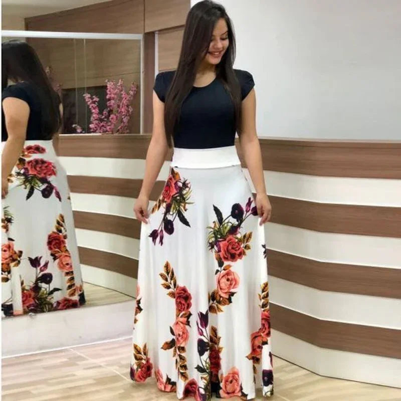 Elegant Red Floral A-Line Maxi Dress