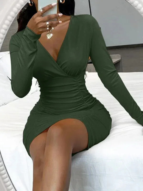 Elegant Red Ruched Bodycon Mini Dress