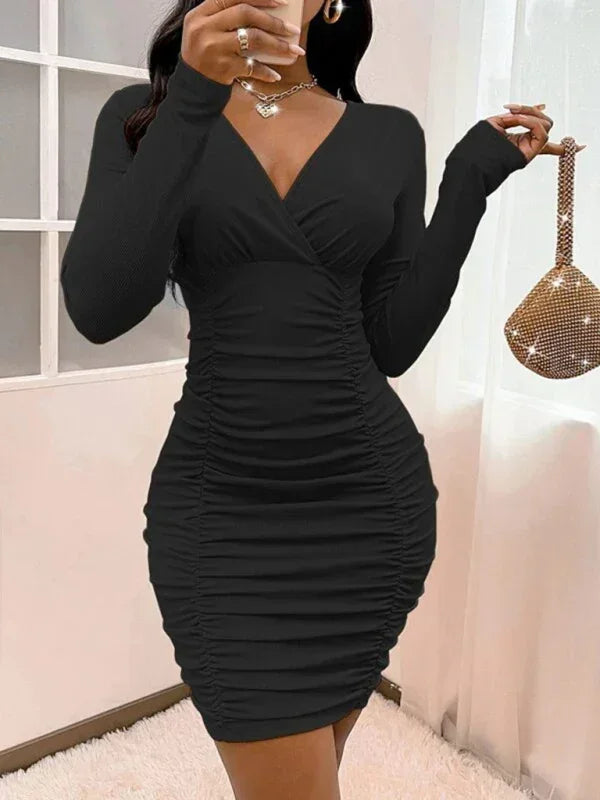 Elegant Red Ruched Bodycon Mini Dress