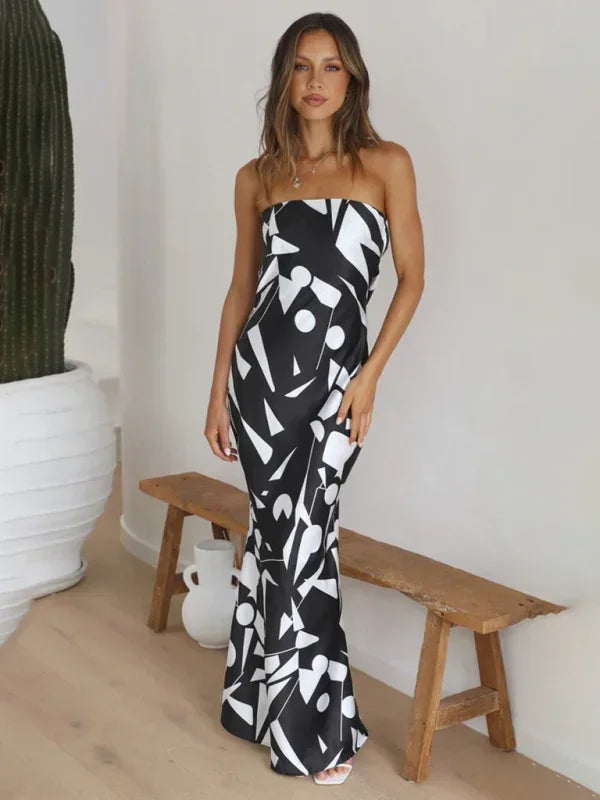 Elegant Satin Strapless Maxi Dress