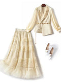 Elegant Tailored Silk Two-Piece Skirt Set - Casual Skirt Set - LeStyleParfait
