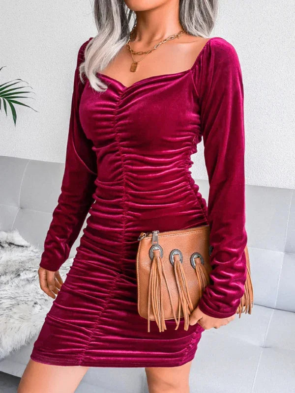 Elegant Velvet Ruched Mini Dress