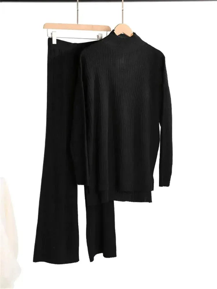 Elegant Women Casual Ribbed Two-Piece Set - Casual Pants Set - LeStyleParfait
