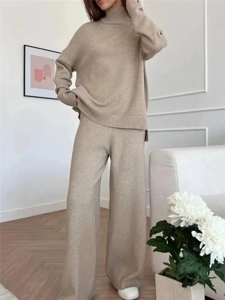 Elegant Women Casual Ribbed Two-Piece Set - Casual Pants Set - LeStyleParfait