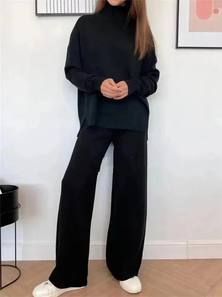 Elegant Women Casual Ribbed Two-Piece Set - Casual Pants Set - LeStyleParfait